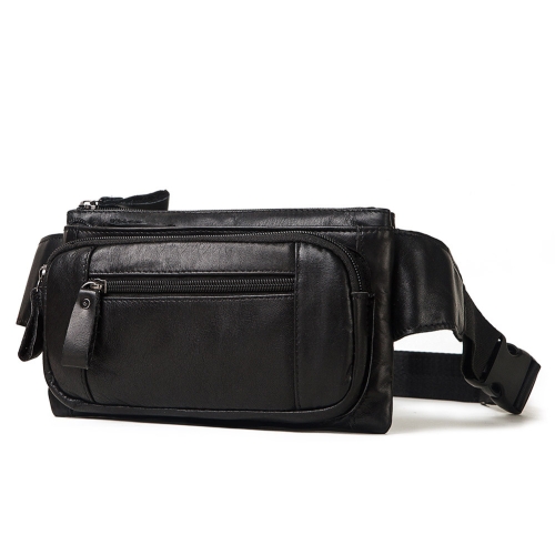 

MH562 Leather Men Waste Bags Multifunctional Retro Messenger Bag(Black)