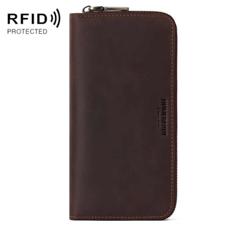 

HUMERPAUL BP816 RFID Anti-Magnetic Men Long Wallet Business Retro Multi-Card Solt Handbag(Brown)