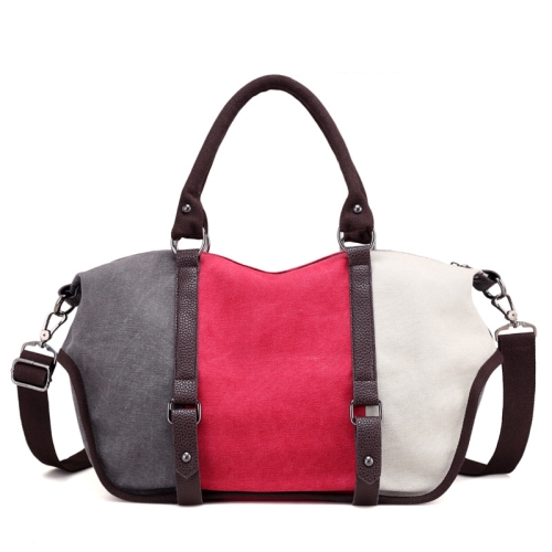 

T-1060 Colorblock Waterproof Canvas Tote Crossbody Bag, Color: Red