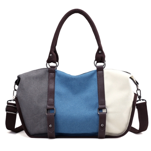 

T-1060 Colorblock Waterproof Canvas Tote Crossbody Bag, Color: Blue