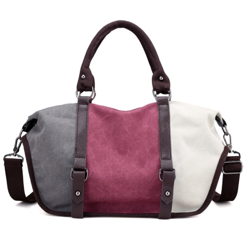 

T-1060 Colorblock Waterproof Canvas Tote Crossbody Bag, Color: Purple Red
