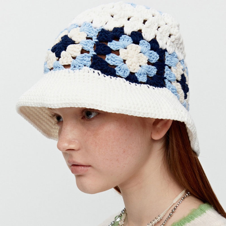 

Flower Fisherman Hat Summer Hollow Breathable Knitted Wool Cap, Size: M(White)