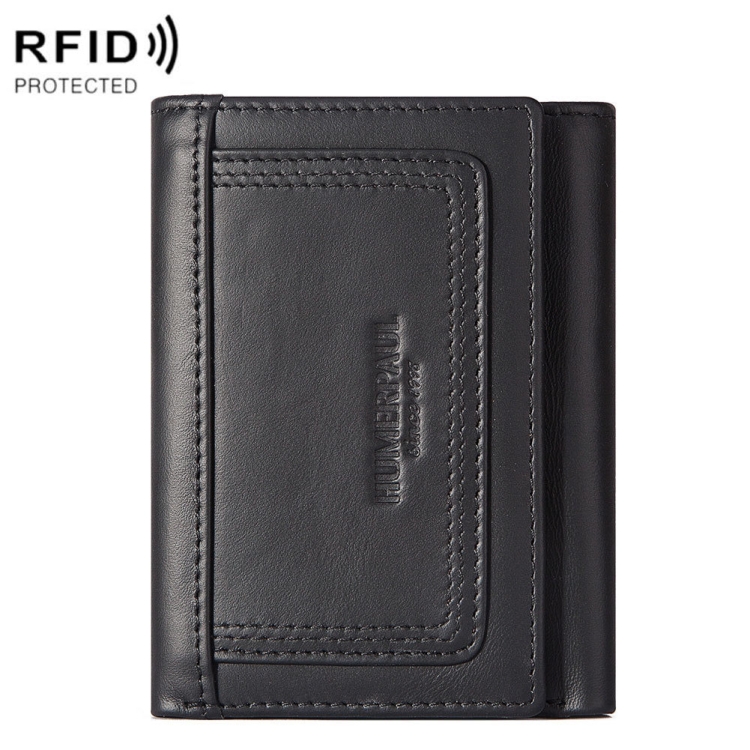 

HUMERPAUL BP992 RFID Anti-Magnetic Multi-Card Position Zipper Coin Purse Leather Men Wallet(Black)