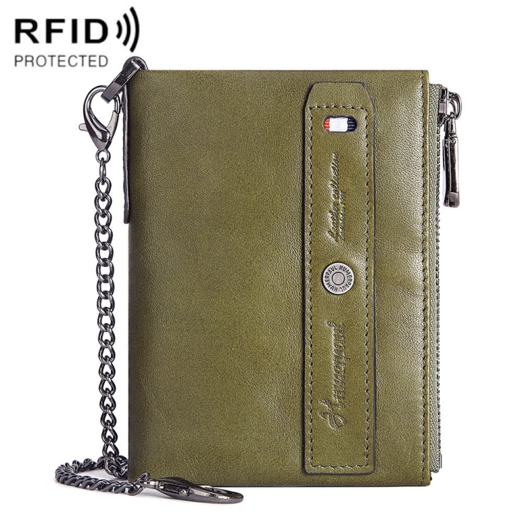 

HUMERPAUL BP986 Leather Men Wallet RFID Anti-Theft Brush Coin Purse(Green)