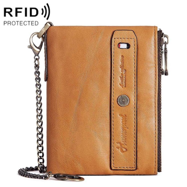 

HUMERPAUL BP986 Leather Men Wallet RFID Anti-Theft Brush Coin Purse(Brown)