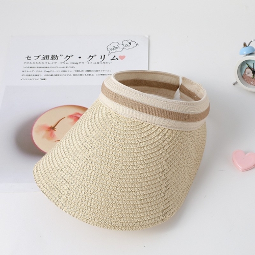 

Parent-child Beach Sun Protection Empty Top Sunshade Straw Hat, Color: For Kids (Beige)