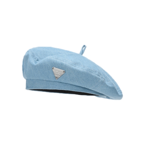 

Fashion Triangle Logo Denim Beret Painter Hat, Color: Light Blue(Free Size)