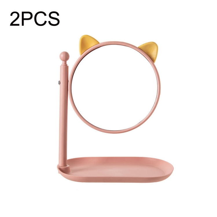 

2PCS Bathroom Wall-mounted Multi-function Rotatable HD Vanity Mirror, Style: Cat Ear (Pink Yellow)