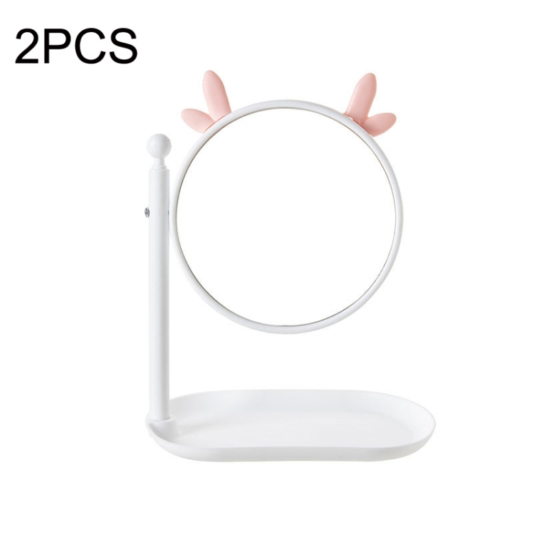 

2PCS Bathroom Wall-mounted Multi-function Rotatable HD Vanity Mirror, Style: Deer (White)