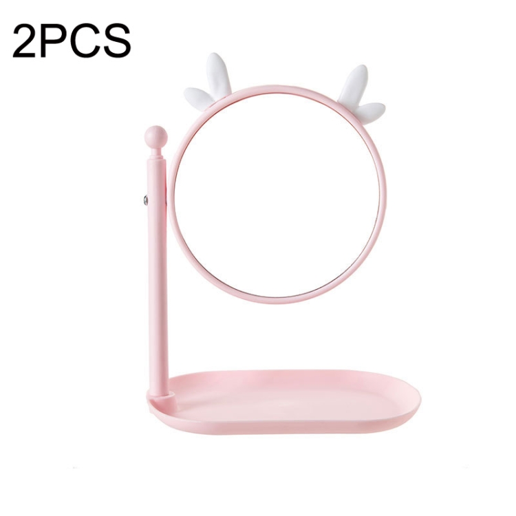

2PCS Bathroom Wall-mounted Multi-function Rotatable HD Vanity Mirror, Style: Deer (Pink)