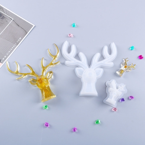 

D617 DIY Drop Mold Deer Antler Ornament Silicon Mold(Large+Small+Wooden Bracket)