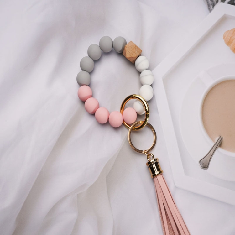 

For Airpods Tassel Beaded Bracelet Earphone Case, Color: Pink Bead