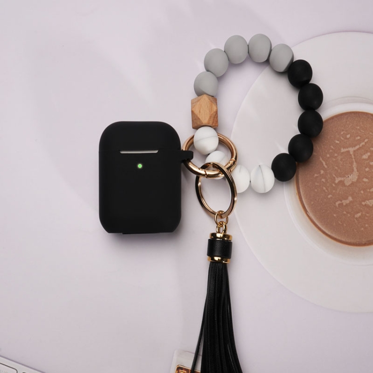 

For Airpods Tassel Beaded Bracelet Earphone Case, Color: Black Beads+Cover