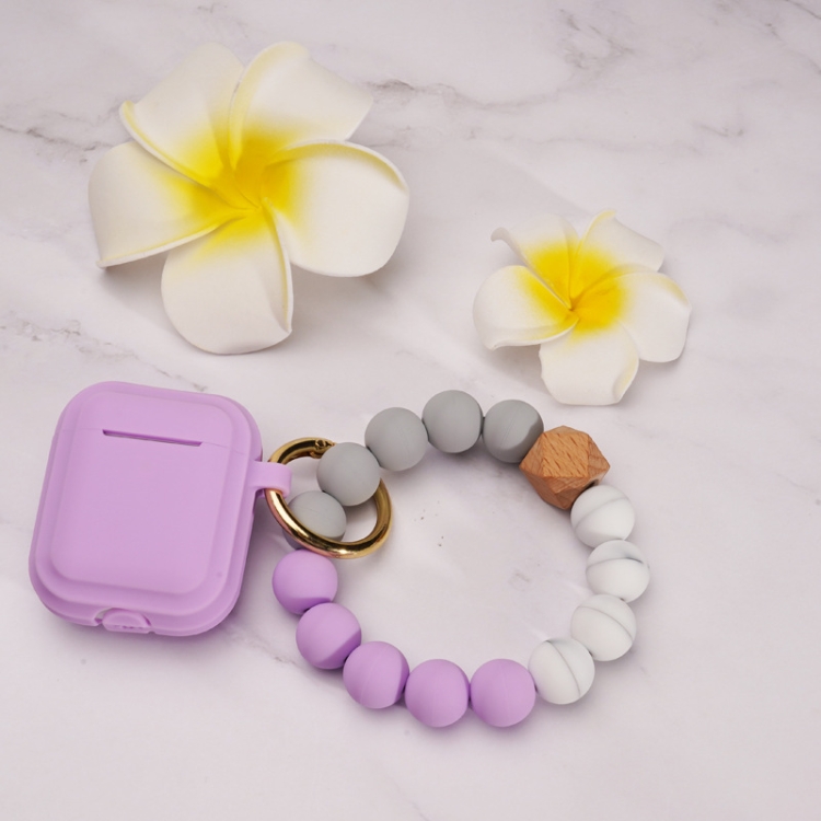 

For Airpods Tassel Beaded Bracelet Earphone Case, Color: Striped Light Purple+Bead+Buckle