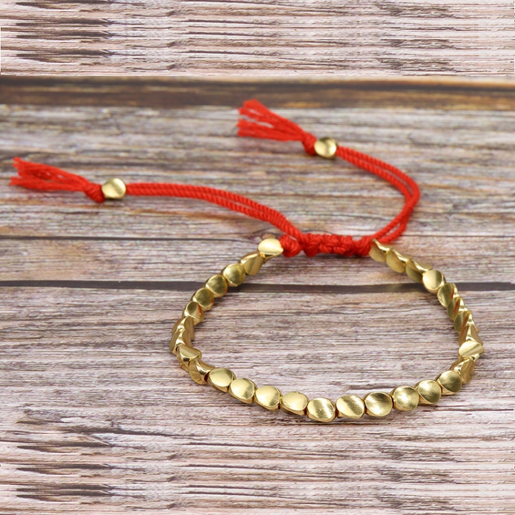 

2 PCS Hand Woven Irregular Copper Bead Bracelet Jewelry(Light Red Rope)