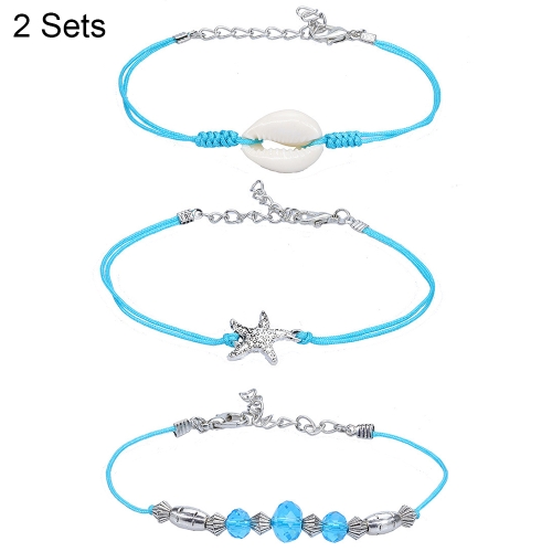 

2 Sets 3 In 1 Starfish Shell Beaded Adjustable Bracelet