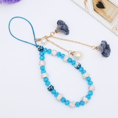 

Crystal Mobile Phone Lanyard Girls Ceramic Clay Plaster Flower Bracelet(Blue)