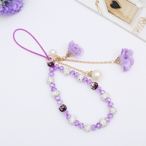 

Crystal Mobile Phone Lanyard Girls Ceramic Clay Plaster Flower Bracelet(Purple)