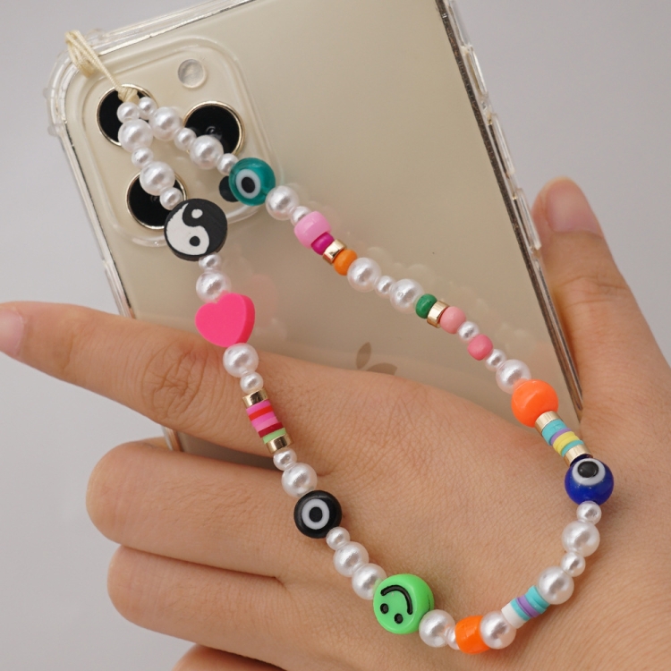 

Imitation Pearl Mobile Phone Chain Smiley Beaded Soft Pottery Love Mobile Phone Chain(Qt-k210095a)