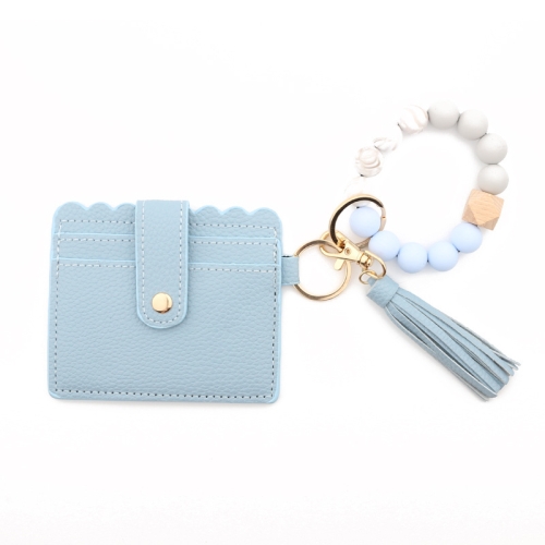 

PU Tassel Silicone Bead Bracelet Wallet With Keychain, Color: Gray Blue