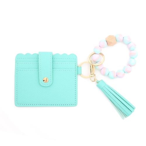 

PU Tassel Silicone Bead Bracelet Wallet With Keychain, Color: 5 Mint Green