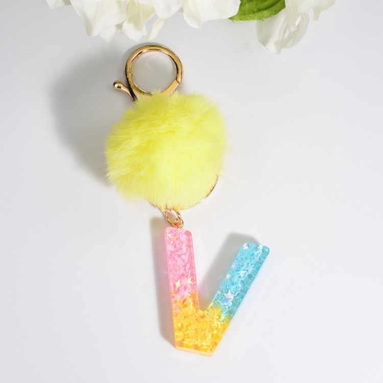 

2 PCS Crystal Epoxy Rainbow Color Keychain Hair Ball Ladies Bag Pendant(V)