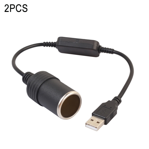 

2 PCS Car USB to Cigarette Lighter Socket 5V to 12V Boost Power Adapter Cable, Model: 35cm