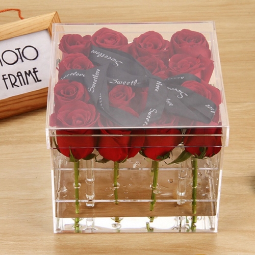 

Square Transparent Acrylic Gift Box Flower Box, Specification: 16 Holes