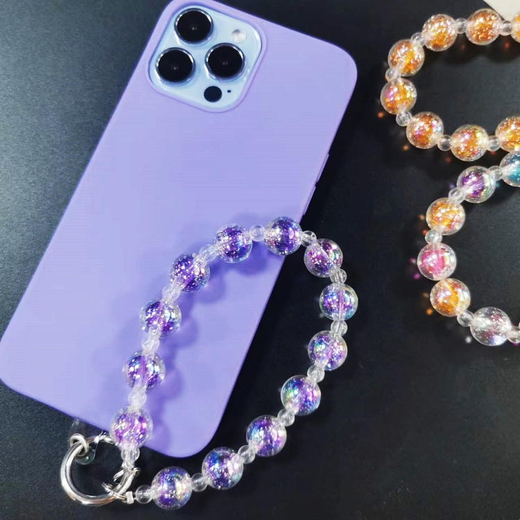 

2 PCS Acrylic Colorful Round Bead Bracelet Phone Lanyard with Patch(Random Color)