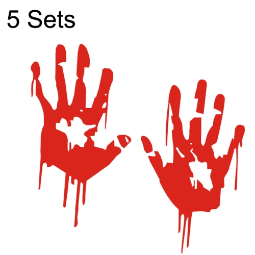 

5 Sets Waterproof Sunscreen Reflective Car Sticker Blood Handprint Halloween Sticker(Red)