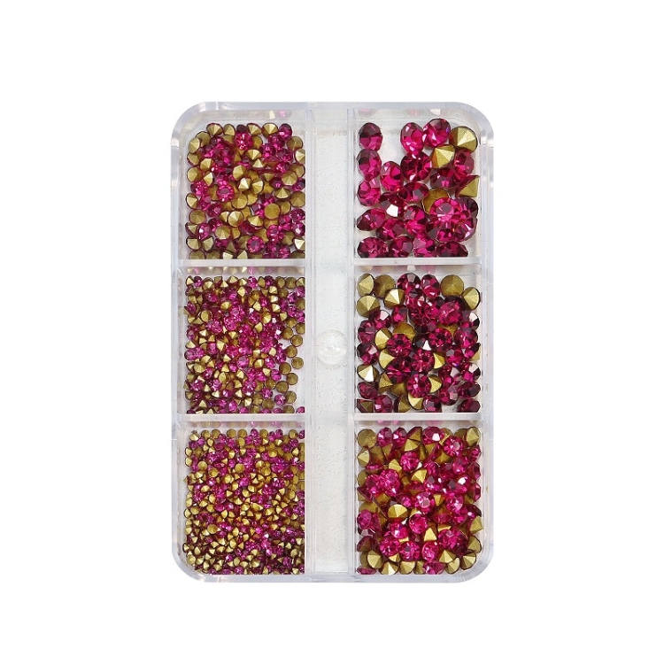 

2 Sets Nail Art 6 Grid Pointed Bottom Diamond Nail Jewelry, Specification: 05 Purple Red