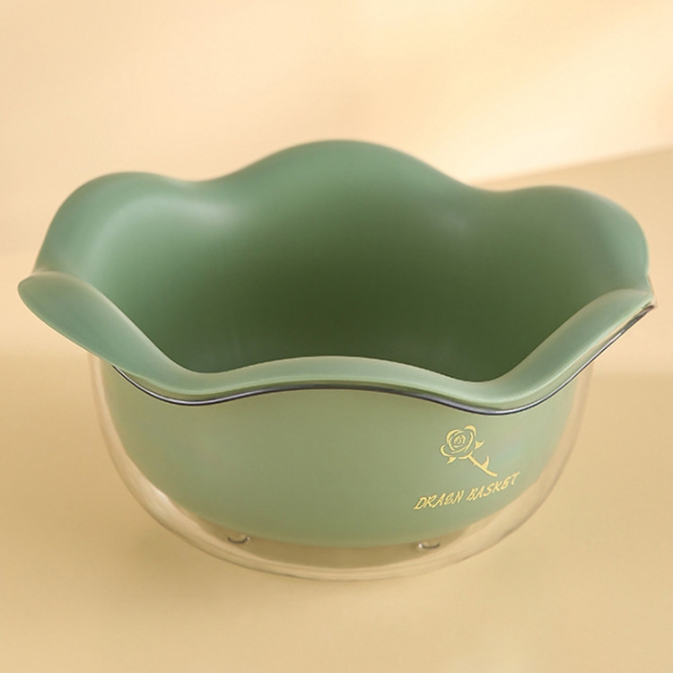 

JM059 Kitchen Petal Draining Basket Household PET Double-layer Vegetable Washing Basket(Green)