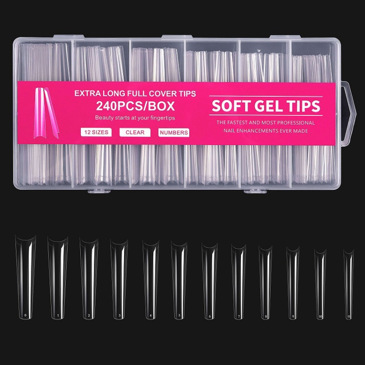 

240 PCS/Box Thin Soft Transparent Nail Pieces, Shape: Super Long Denim Nails