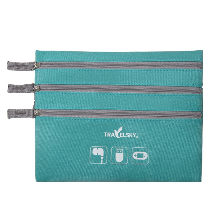 

TRAVELSKY Leather Data Cable Headset Phone Storage Bag(Green)