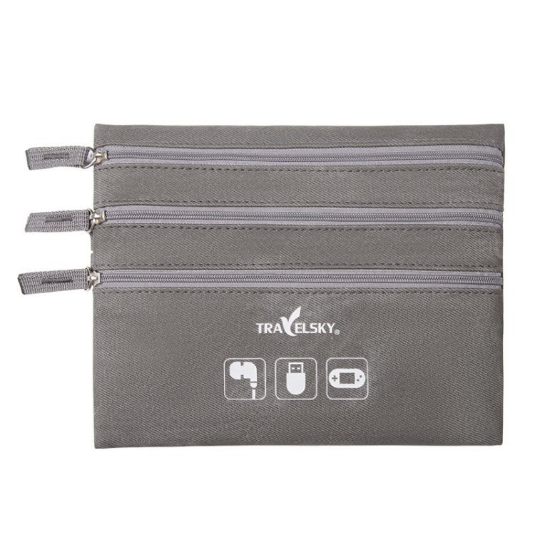 

TRAVELSKY Leather Data Cable Headset Phone Storage Bag(Ebony)
