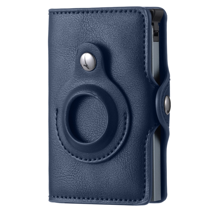 

FY2108 Tracker Wallet Metal Card Holder for AirTag, Style: Crazy Horse (Blue)