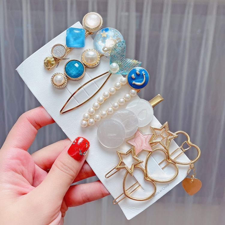 

7PCS/Set Mermaid Alloy Colorful Hairpin Headgear Pearl Rhinestone Clip Set