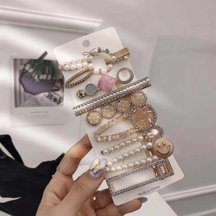 

8PCS/Set Full Diamand Alloy Colorful Hairpin Headgear Pearl Rhinestone Clip Set