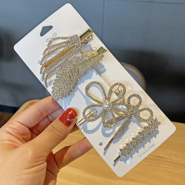 

5PCS/Set Model A Alloy Colorful Hairpin Headgear Pearl Rhinestone Clip Set