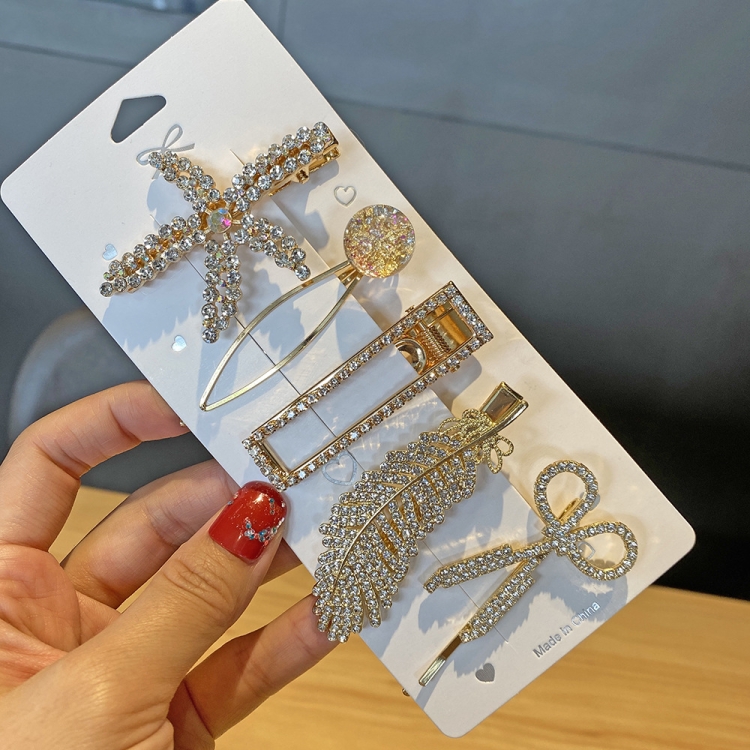 

5PCS/Set Model D Alloy Colorful Hairpin Headgear Pearl Rhinestone Clip Set