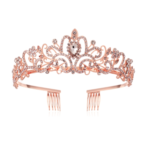 

G2888 Crystal Diamond Wedding Party Braided Hair Crown Show Headband, Color: Rose Gold