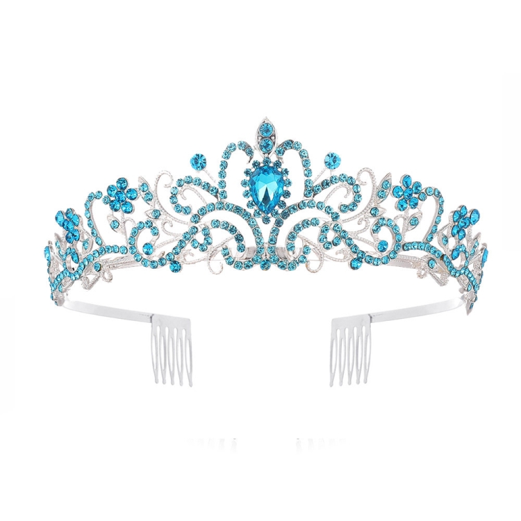 

G2888 Crystal Diamond Wedding Party Braided Hair Crown Show Headband, Color: Blue