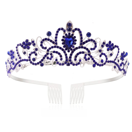 

G2888 Crystal Diamond Wedding Party Braided Hair Crown Show Headband, Color: Royal Blue