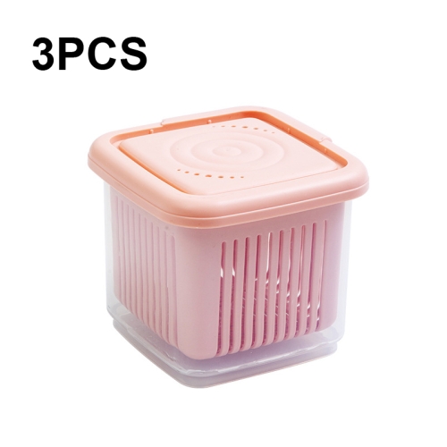 

3 PCS Can Be Separated and Drained Fresh Keeping Box, Color: Pink Large