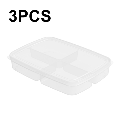 

3 PCS 4 Compartment Refrigerator Crisper Stackable Food Preparation Boxes, Size: Small(White)