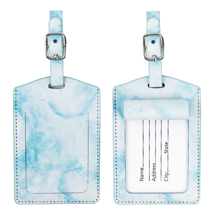 

2 PCS Marbled PU Leather Luggage Tag Oil Edge Sewing With Metal Hardware Buckle(Blue)