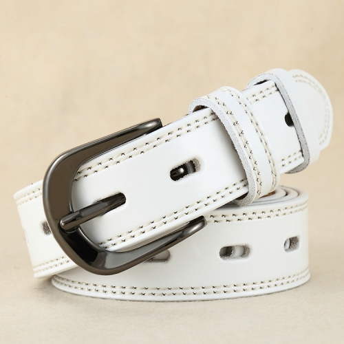 

ZK--049 Double-stitched Hollow Pin Buckle Belt, Length: 110cm(White)