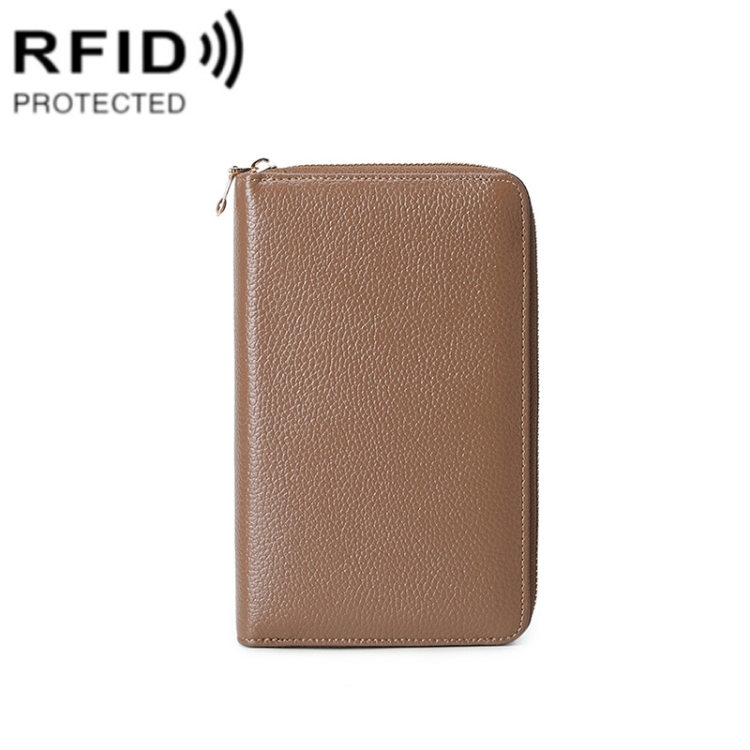 

1659 RFID Anti-magnetic Anti-theft Passport Bag Document Bag Wallet(Coffee)
