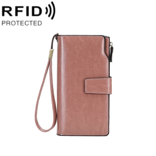 

1669 RFID Anti-magnetic Anti-theft Retro Long Wallet Card Holder Document Bag(Lotus Color)