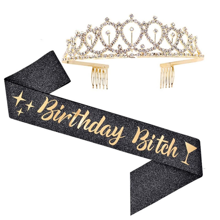 

WM-02 Crystal Diamond Birthday Party Wedding Updo Crown, Color: Black Strap Crown